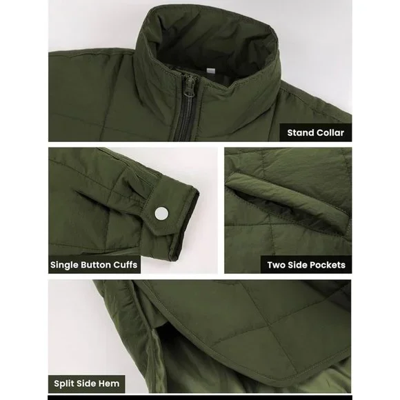 Huaqiao Womens Quilted Puffer Jackets Lightweight Zipper Short Padded Coat - Picture 5 of 9